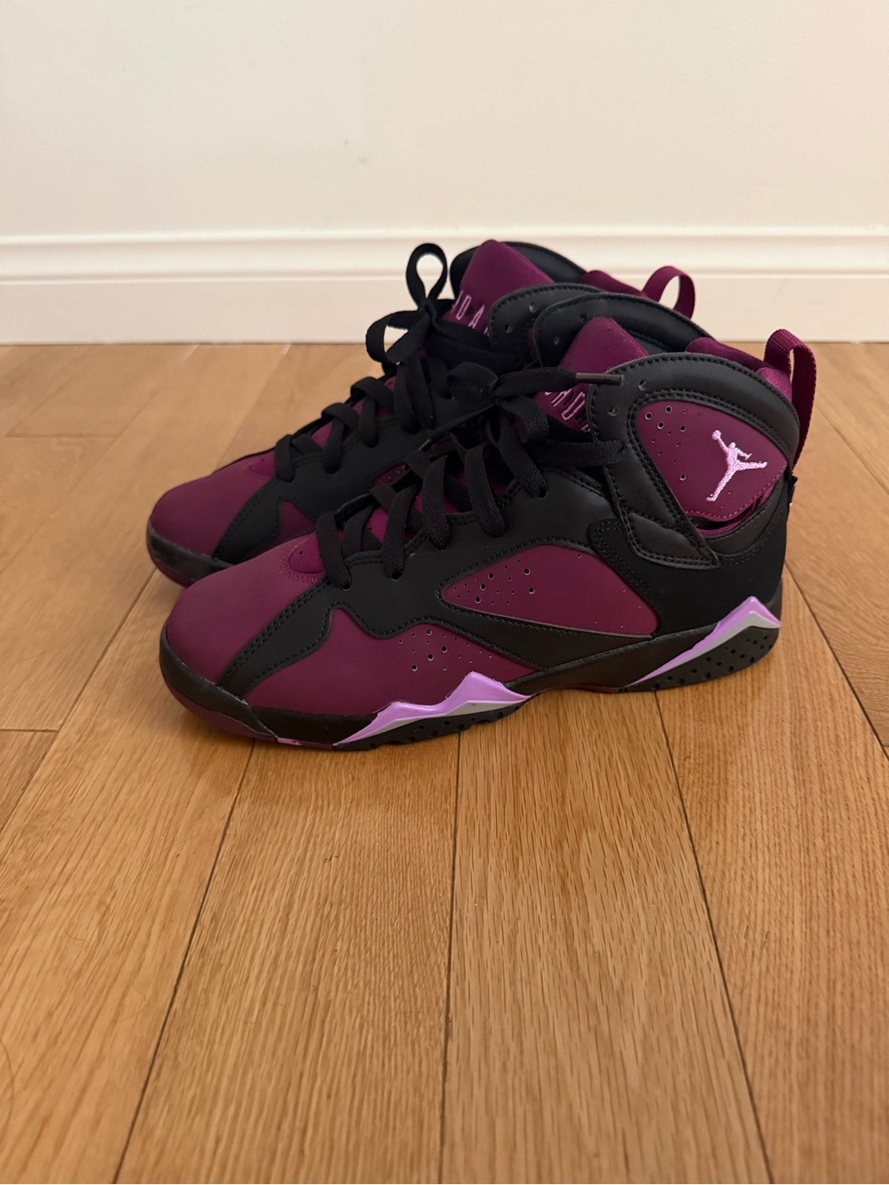 Like new!! Jordan Kids' Black and Purple High-Top Sneakers